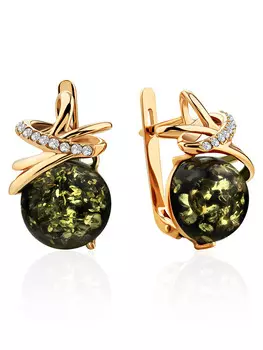 Красивые яркие серьги из натурального янтаря и золочёного серебра «Черри»