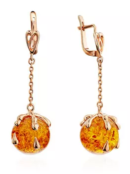 Красивые серьги из позолоченного серебра с натуральным янтарём золотистого цвета «Сен Жермен»