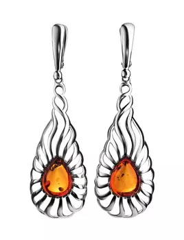 Красивые серьги из серебра с натуральным янтарём коньячного цвета «Севилья»