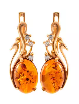 Красивые серьги из золочённого серебра и янтаря «Мелисса»