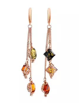 Красивые серьги «Касабланка» с янтарём двух цветов