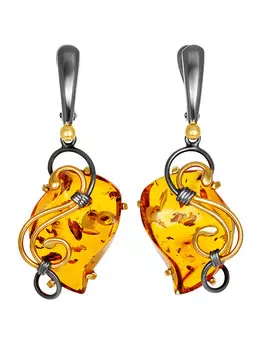 Красивые серьги «Риальто» с натуральным коньячным янтарём