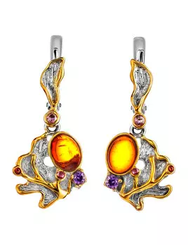 Красивые серьги с натуральным коньячным янтарём «Беатриче»