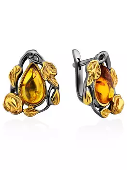 Красивые серьги в винтажном дизайне «Лиора» из серебра и янтаря