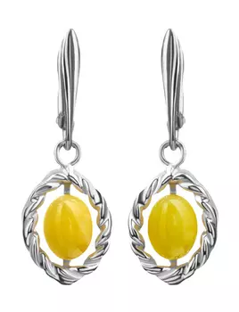 Красивые серьги, украшенные цельным медовым янтарём «Флоренция»