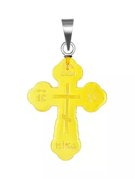 Крест из цельного лимонного янтаря с резьбой