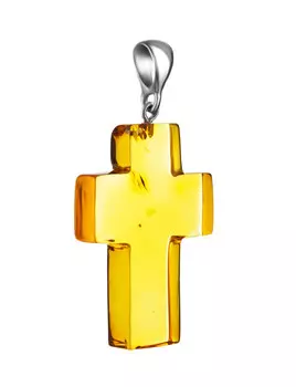 Крестик из натурального цельного коньячного янтаря