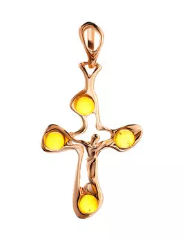 Крестик из серебра в золоте, украшенный коньячным янтарём