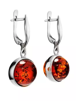 Круглые серьги из натурального янтаря коньячного цвета «Сорбонна»