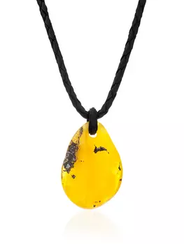 Крупная объёмная подвеска из натурального цельного янтаря на шнурке