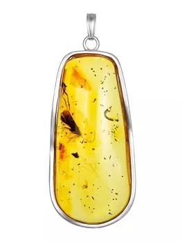 Крупная объёмная подвеска из натурального янтаря с инклюзами насекомых