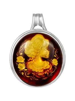 Крупная подвеска-брошь из янтаря с инталией «Элинор»