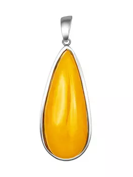 Крупная подвеска-капля из натурального балтийского медового янтаря в серебре