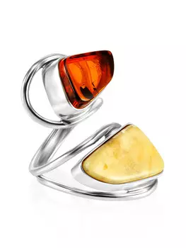 Крупное эффектное кольцо Bella Terra из янтаря двух цветов