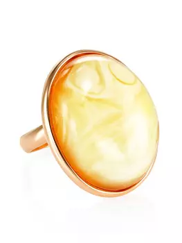 Крупное овальное кольцо с натуральным балтийским пейзажным янтарём