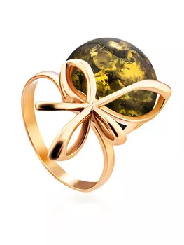 Крупное яркое кольцо из натурального янтаря «Черри»