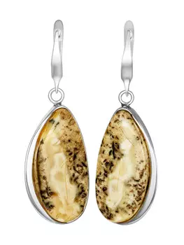Крупные серьги с натуральным пёстрым янтарём «Лагуна»