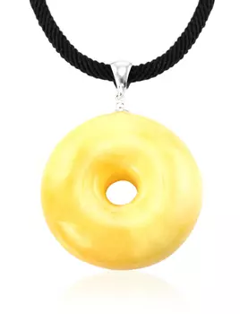 Крупный кулон из формованного янтаря яркого медового цвета в форме колечка «Донат»