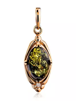 Кулон «Альбертина» из серебра в золоте и зелёного янтаря