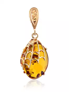 Кулон из натурального янтаря в золоте «Паутинка»
