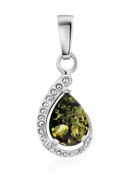 Кулон из янтаря в серебре «Зеленый полумесяц»