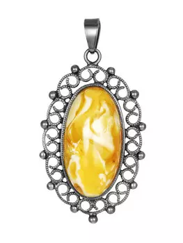 Кулон из натурального янтаря с живописной пейзажной текстурой «Винтаж»