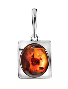 Кулон из серебра «Эллипс» со вставкой вишнёвого янтаря