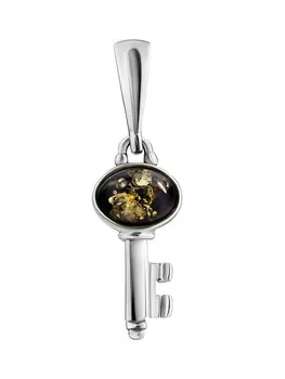 Кулон «Ключик», украшенный зелёным янтарём