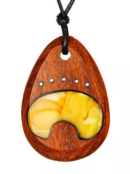 Кулон ручной работы «Индонезия» из натурального балтийского янтаря и дерева