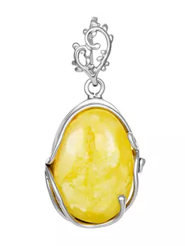 Кулон «Версаль» из цельного пейзажного янтаря в ажурной оправе