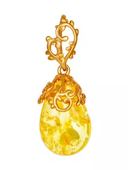 Кулон «Версаль» из натурального цельного янтаря и серебра с позолотой