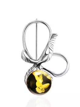 Лёгкая воздушная брошь из янтаря зелёного цвета «Черри»