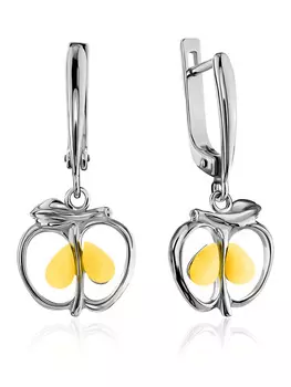 Лёгкие серебряные серьги «Конфитюр» с натуральным медовым янтарём