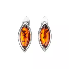 Маленькие серебряные серьги с янтарём вишнёвого цвета «Андромеда»