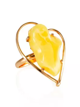 Нарядное позолоченное кольцо с натуральным балтийским янтарём «Венеция»