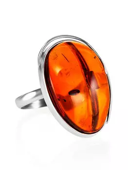 Нарядное кольцо с натуральным цельным янтарём «Лагуна»