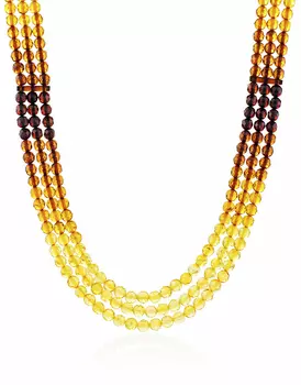 Нарядное трёхрядное колье «Карамель» из натурального гранёного янтаря