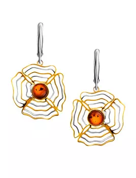 Нарядные серьги «Адонис» с натуральным коньячным янтарём