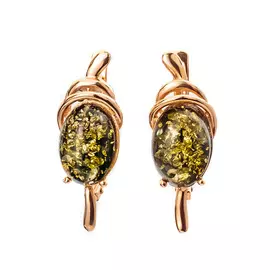 Нарядные серьги из позолоченного серебра и натурального зелёного янтаря «Сигма»