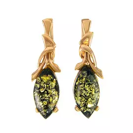 Нарядные серьги из золоченного серебра и зелёного янтаря «Констанция»