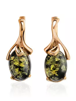 Нарядные серьги «Крокус» с натуральным балтийским янтарём зелёного цвета