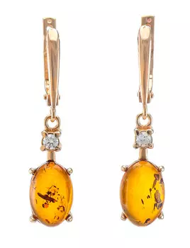 Нарядные серьги «Ностальгия» из золочённого серебра с янтарём и цирконами