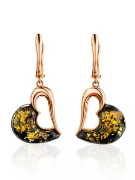 Нарядные серьги «Санрайз» с зелёным янтарём