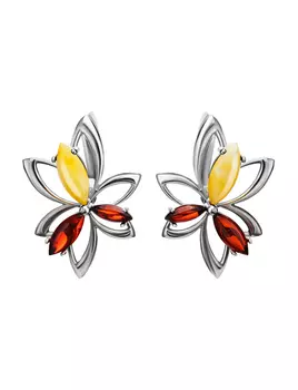 Нарядные серьги с медовым и коньячным янтарём «Нарцисс»