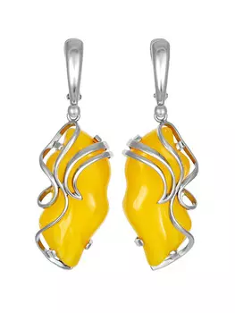 Нарядные серебряные серьги со вставками яркого медового янтаря «Риальто»