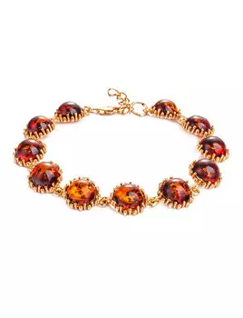 Нарядный позолоченный браслет с натуральным цельным янтарём «Бруния»