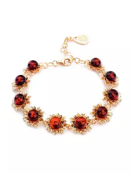 Нарядный позолоченный браслет с натуральным вишнёвым янтарём «Астра»