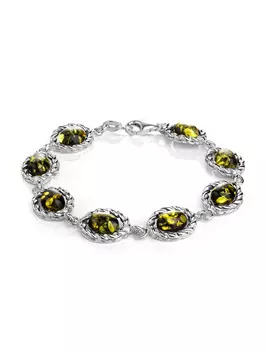 Нарядный браслет «Флоренция» с зелёным янтарём