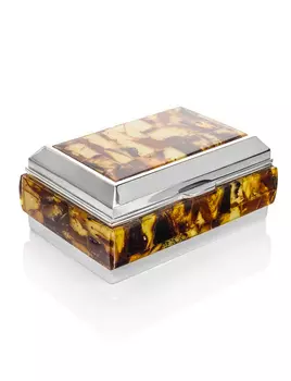 Небольшая шкатулка для украшений, декорированная янтарём
