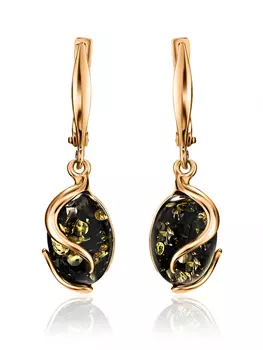 Небольшие изящные серьги «Голконда» из позолоченного серебра и янтаря